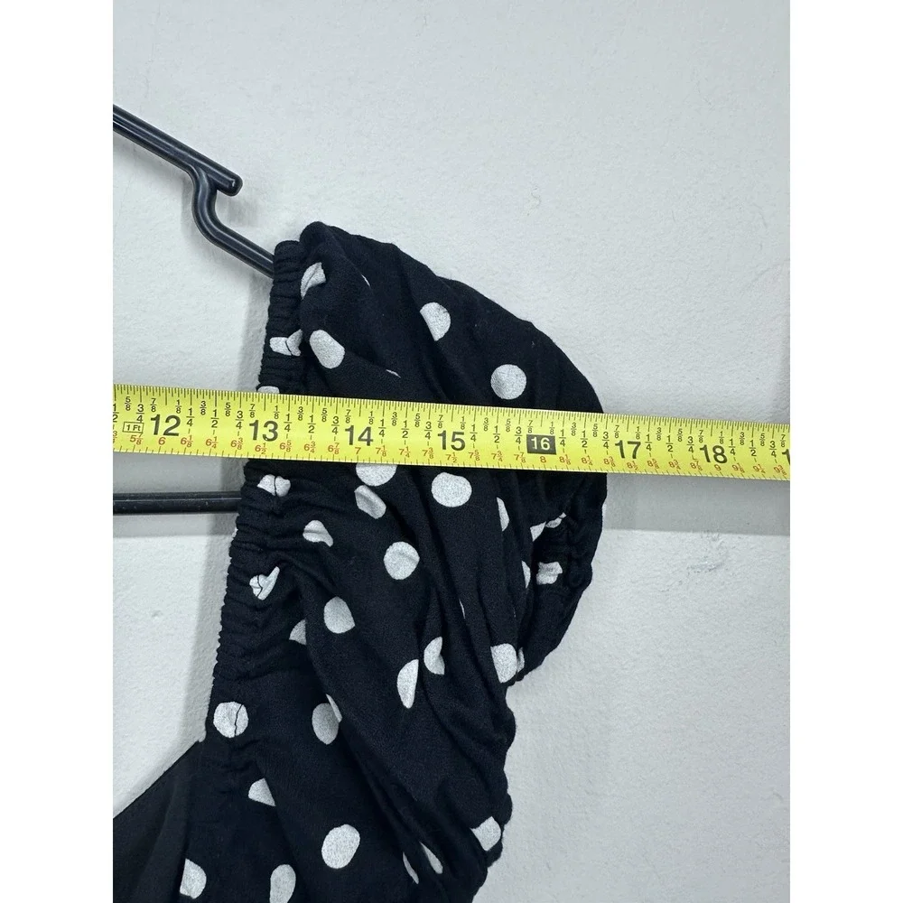 Coquette Puff Sleeve MEDIUM Black White Polka Dot 40s Style Midi Sun‎ Dress